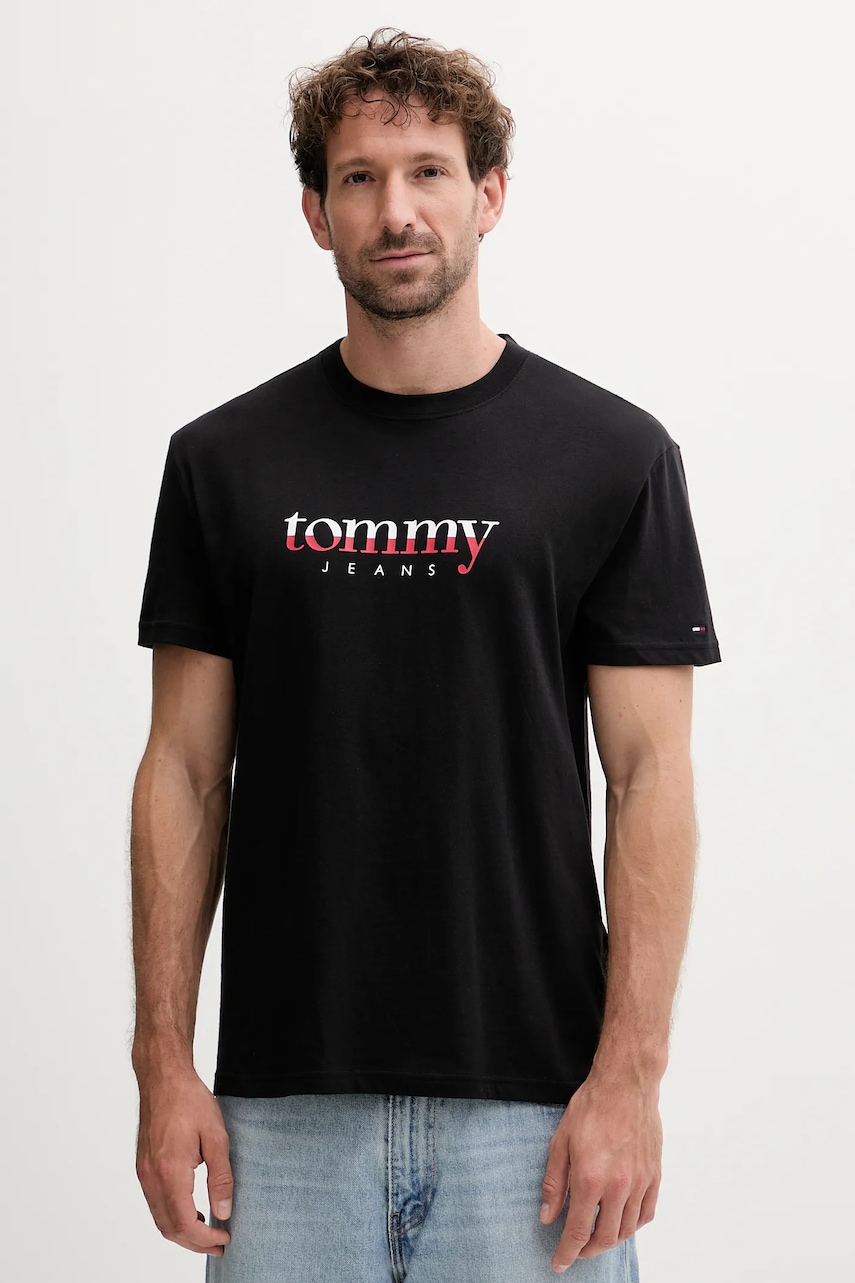 Tommy Jeans tricou din bumbac culoarea negru, cu imprimeu, DM0DM21978