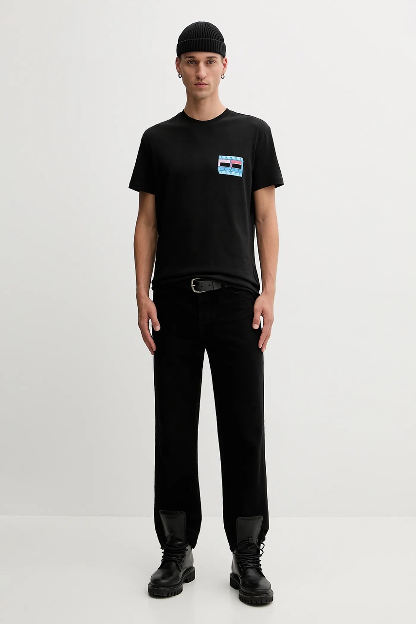 Хлопковая футболка Tommy Jeans цвет чёрный узор DM0DM21980