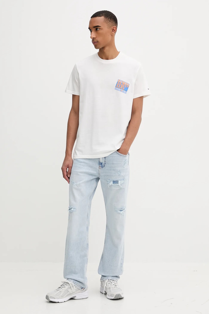 Хлопковая футболка Tommy Jeans цвет бежевый с принтом DM0DM22127