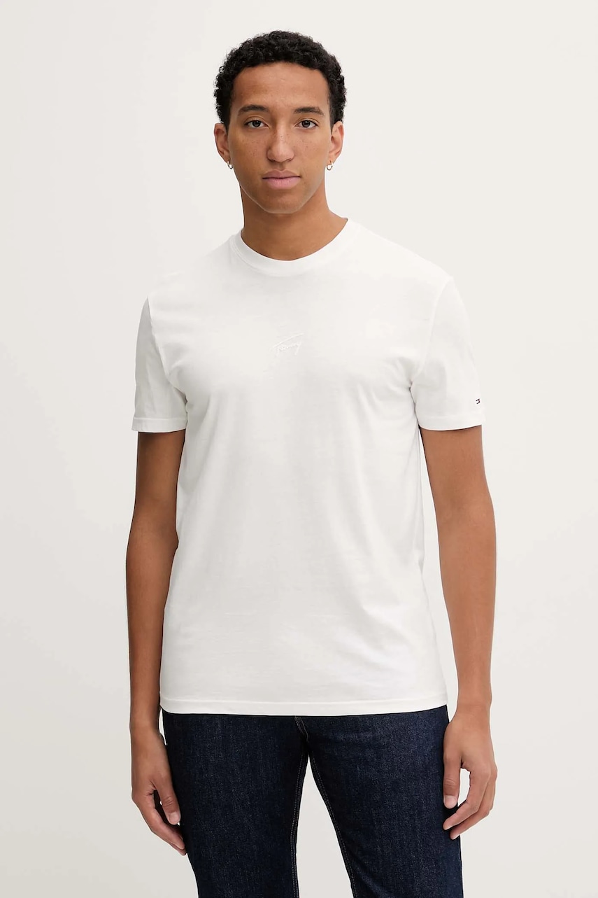 Tommy Jeans tricou din bumbac culoarea alb, uni, DM0DM22138