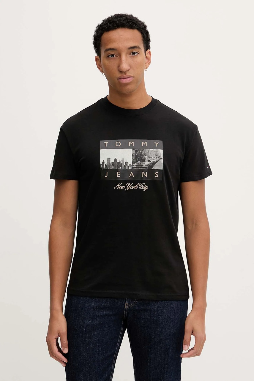Tommy Jeans tricou din bumbac culoarea negru, cu imprimeu, DM0DM22464