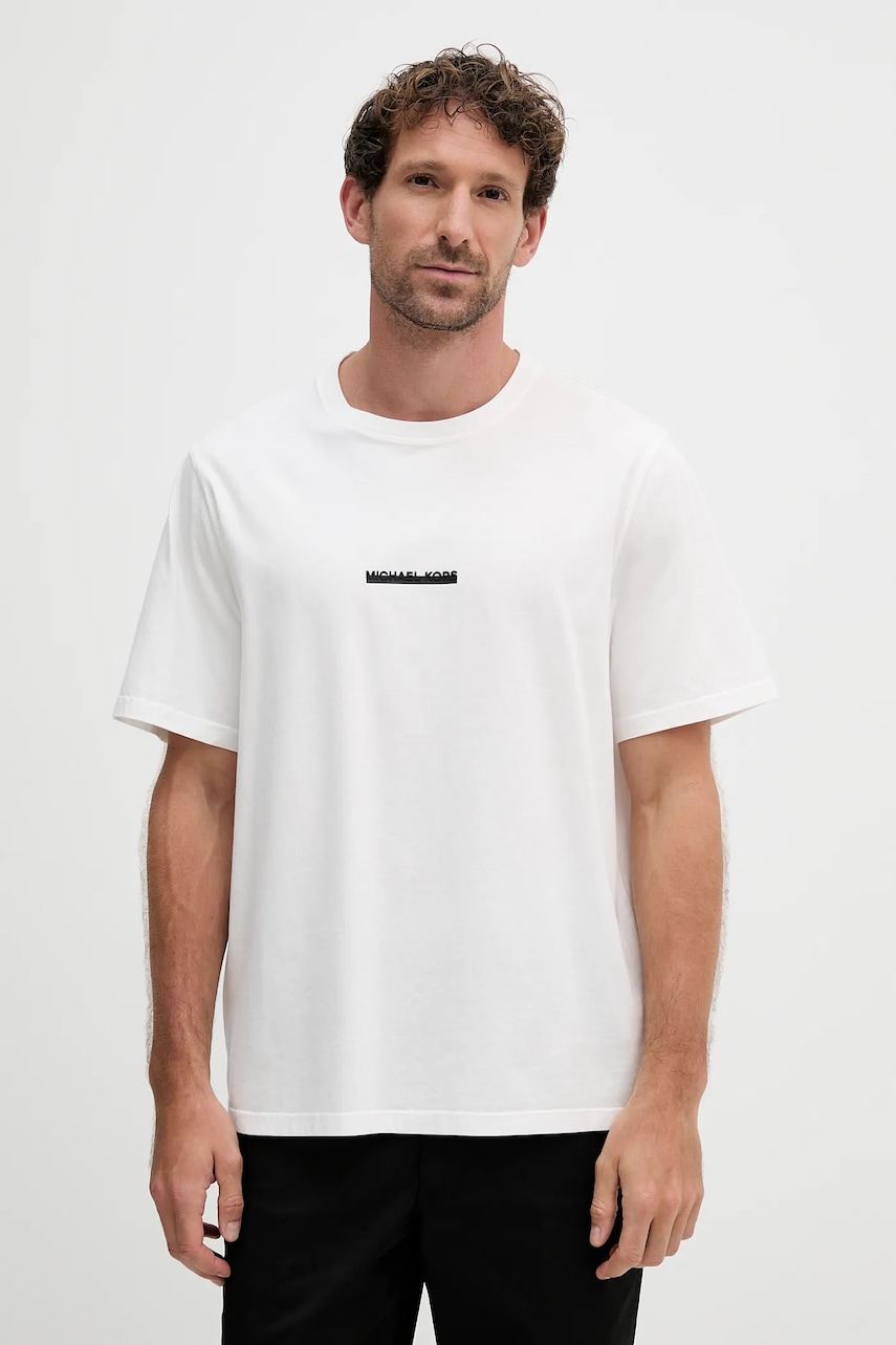 Michael Kors tricou din bumbac culoarea alb, cu imprimeu, CT552LLFV4