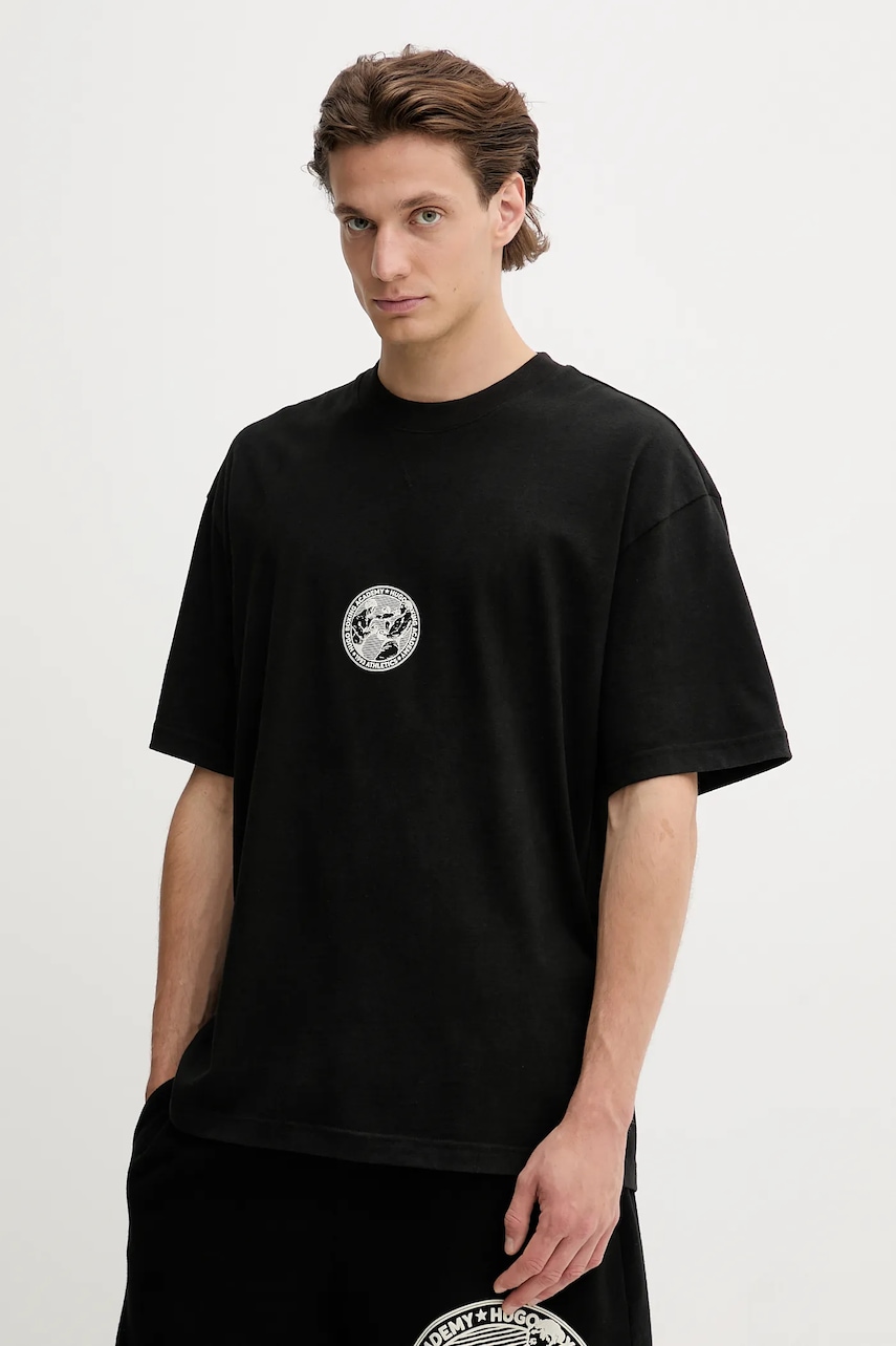 HUGO tricou din bumbac culoarea negru, cu imprimeu, 50542366