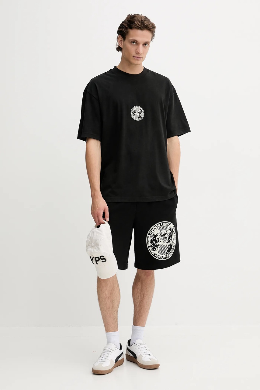 Хлопковая футболка HUGO цвет чёрный с принтом 50542366