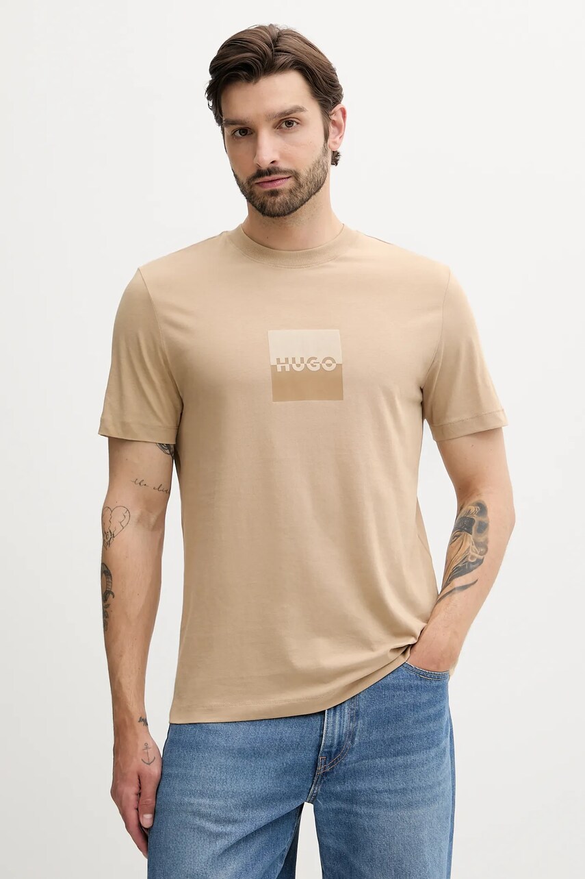 HUGO tricou din bumbac culoarea verde, cu imprimeu, 50542784