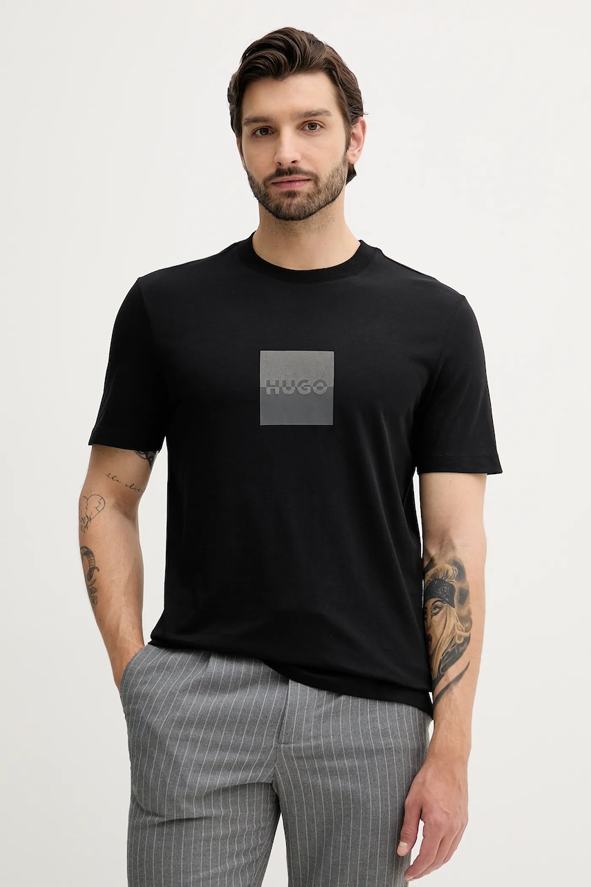 HUGO tricou din bumbac culoarea negru, cu imprimeu, 50542784