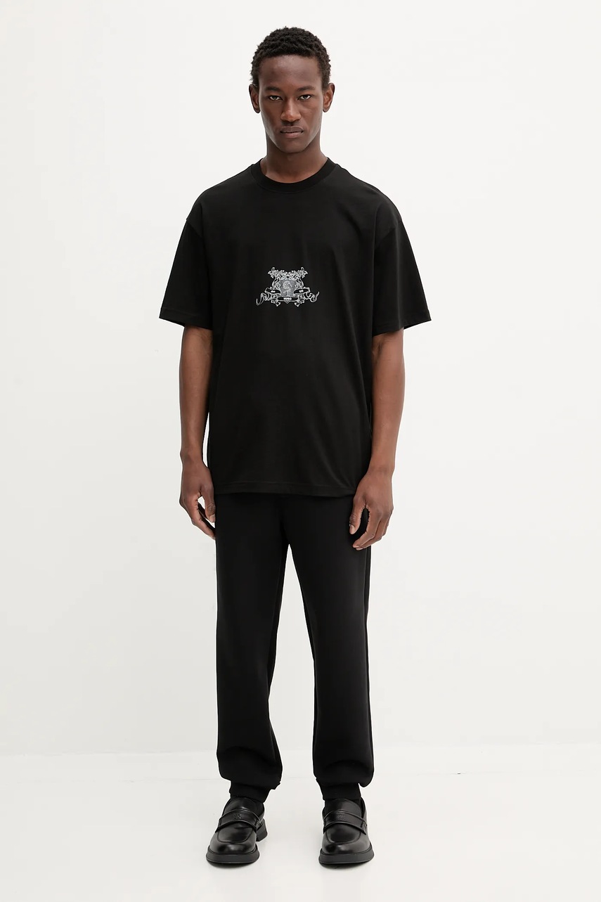 Хлопковая футболка HUGO цвет чёрный с принтом 50542817