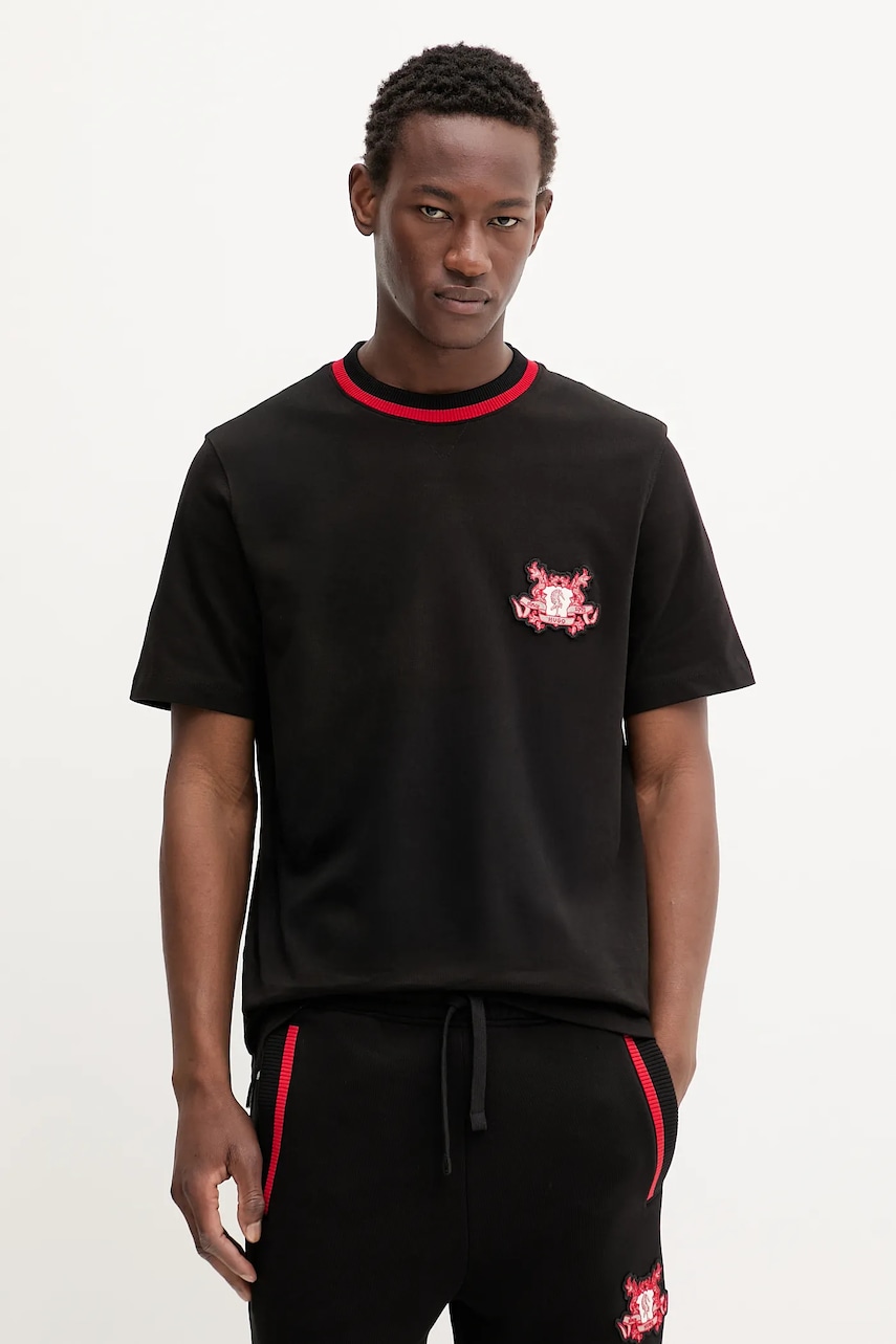 HUGO tricou din bumbac culoarea negru, cu imprimeu, 50542957