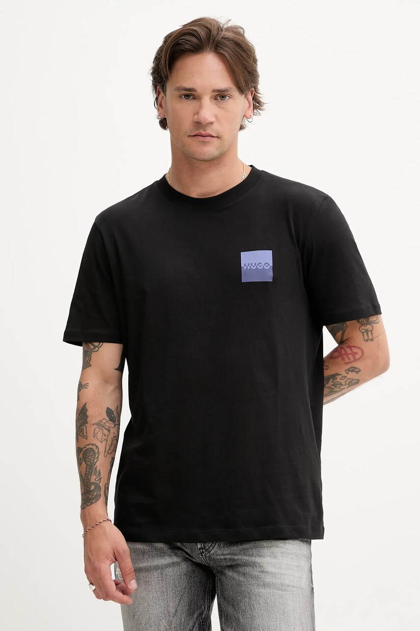 HUGO tricou din bumbac culoarea negru, cu imprimeu, 50544458