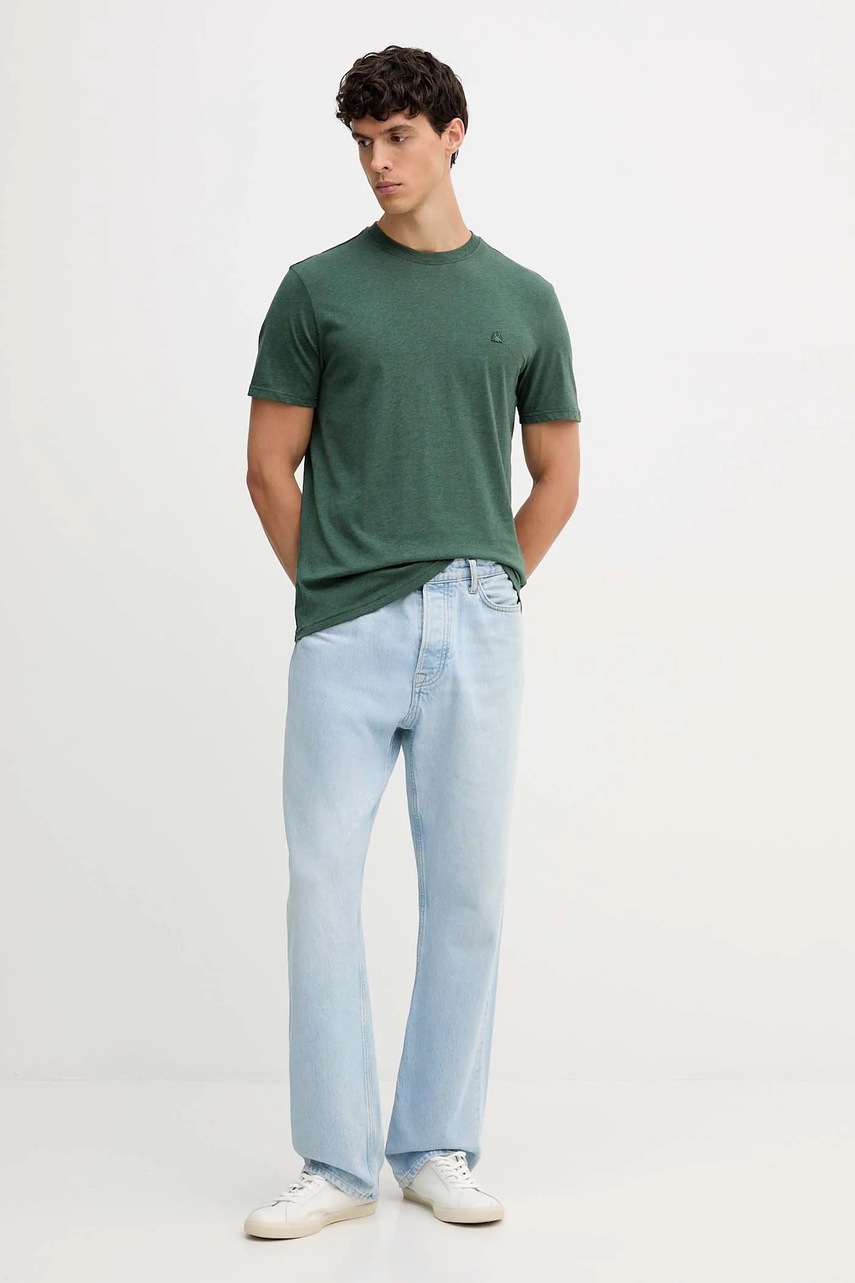 Хлопковая футболка United Colors of Benetton цвет зелёный меланж 3UWFU10AU