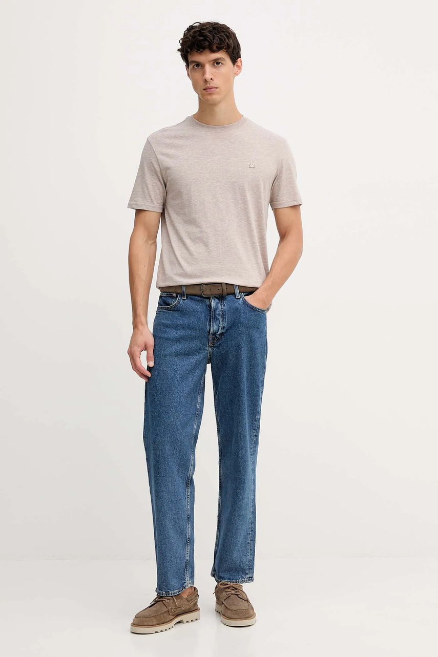 Хлопковая футболка United Colors of Benetton цвет бежевый меланж 3UWFU10AU