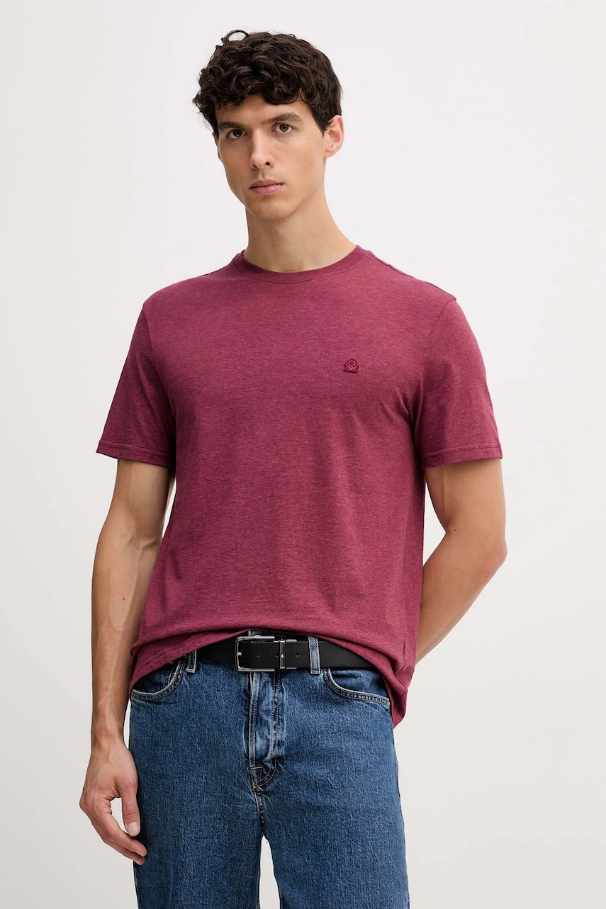 United Colors of Benetton tricou din bumbac culoarea bordo, melanj, 3UWFU10AU
