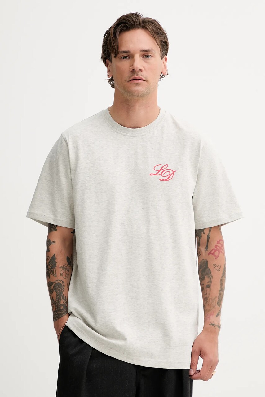 Les Deux tricou din bumbac culoarea gri, cu imprimeu, 1000197