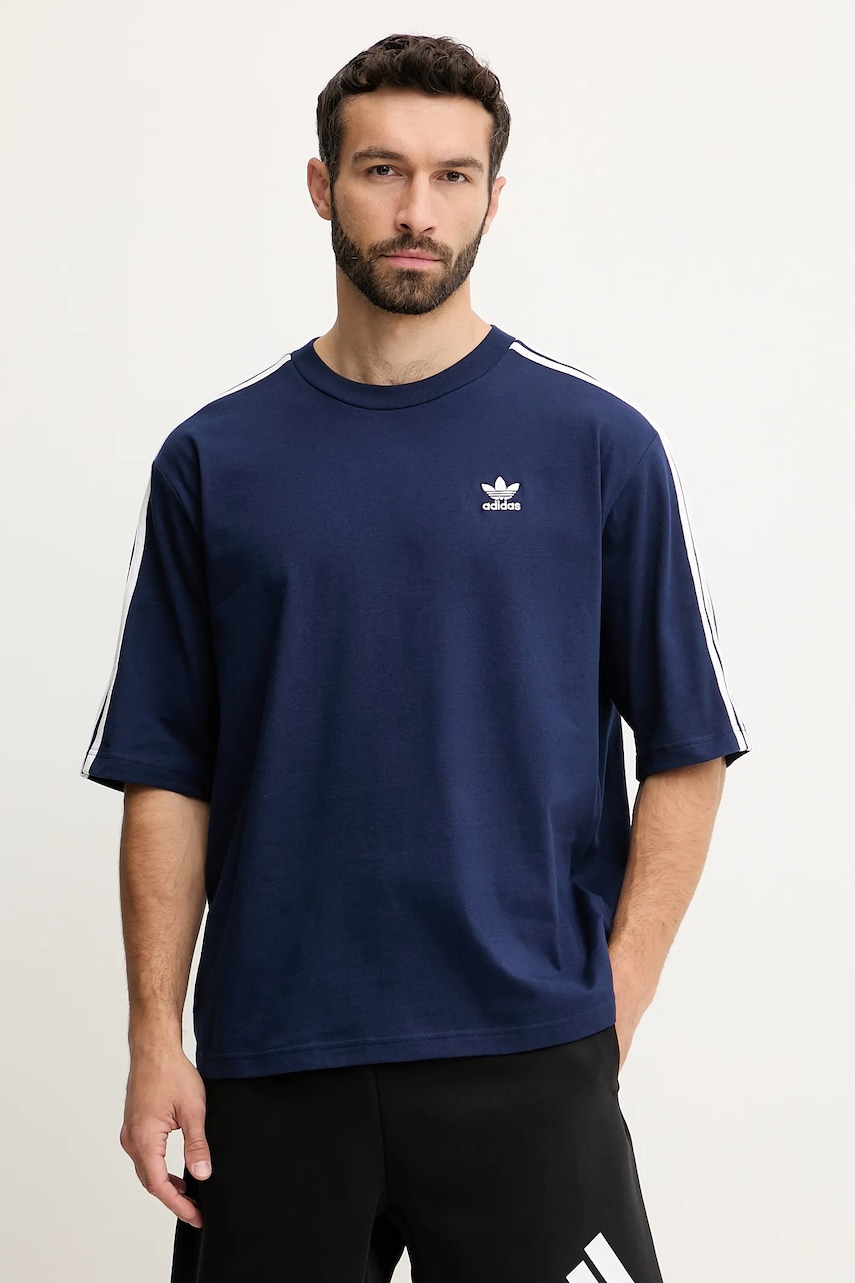 adidas Originals tricou din bumbac Adicolor culoarea bleumarin, cu imprimeu, JP1059