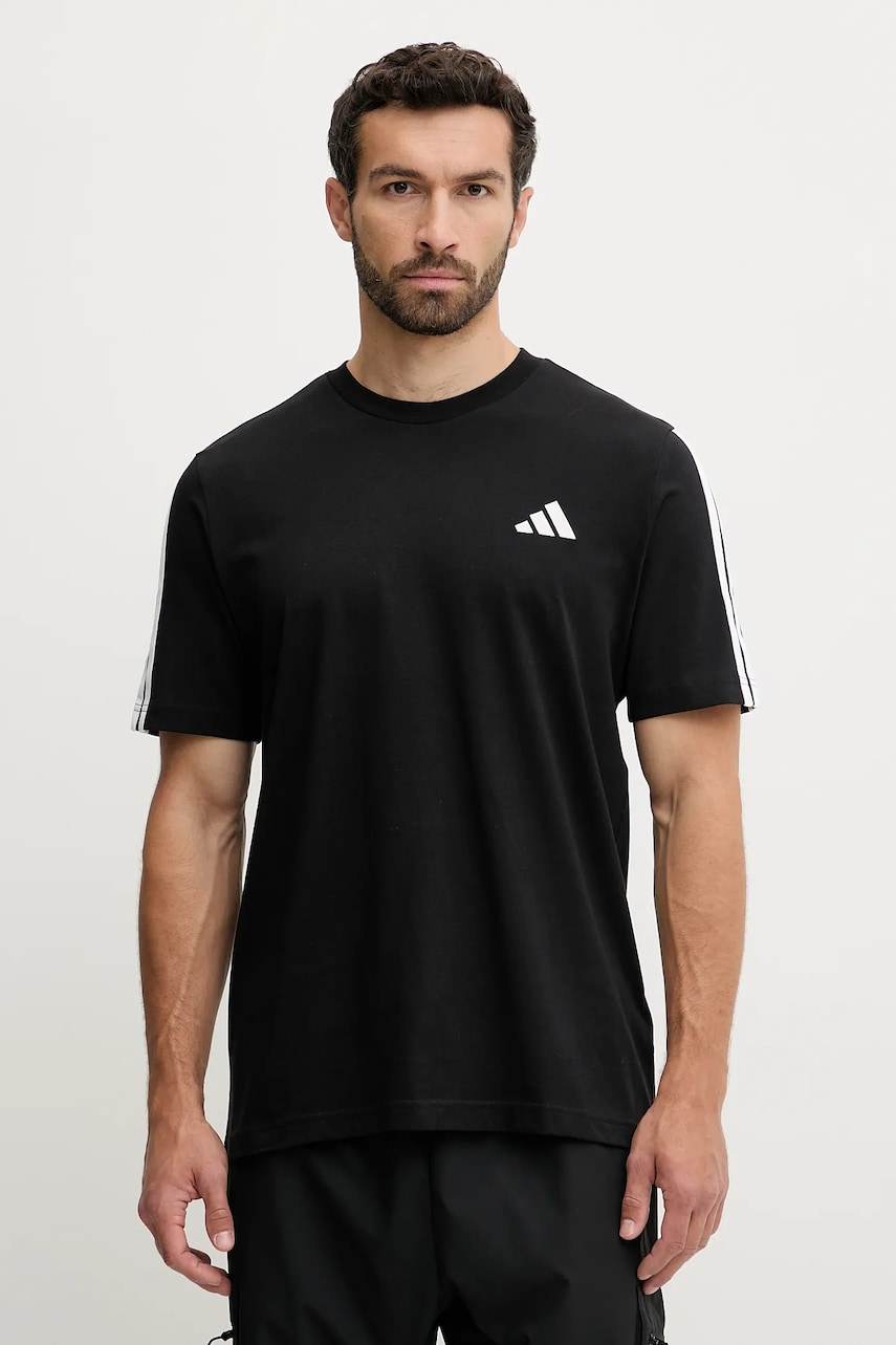 Levně Bavlněné tričko adidas 3-Stripes pánské, černá barva, s aplikací, JV6783