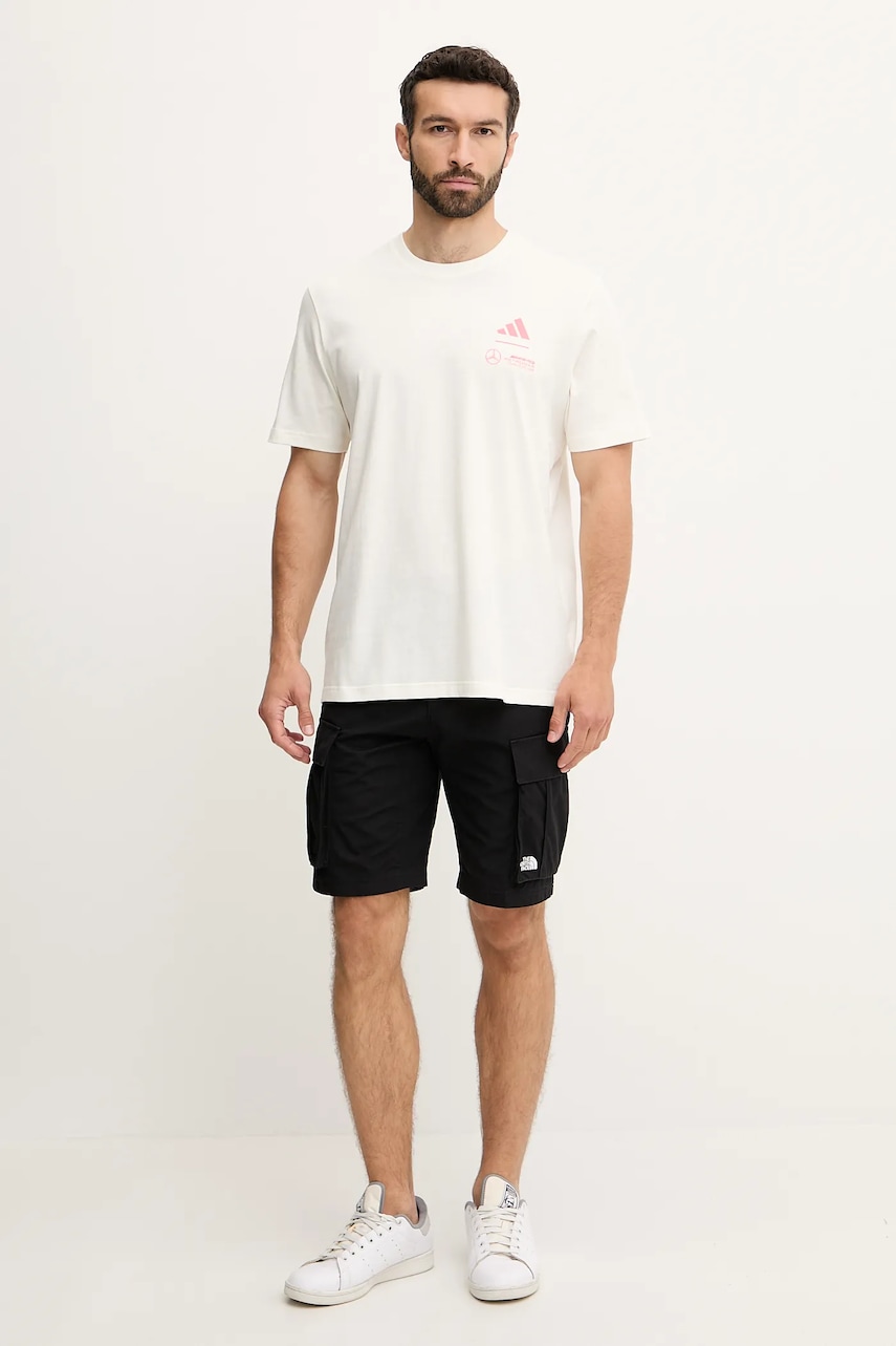 Хлопковая футболка adidas x Mercedes цвет бежевый с принтом JX4285 Хлопковая футболка adidas x Mercedes цвет бежевый с принтом JX4285