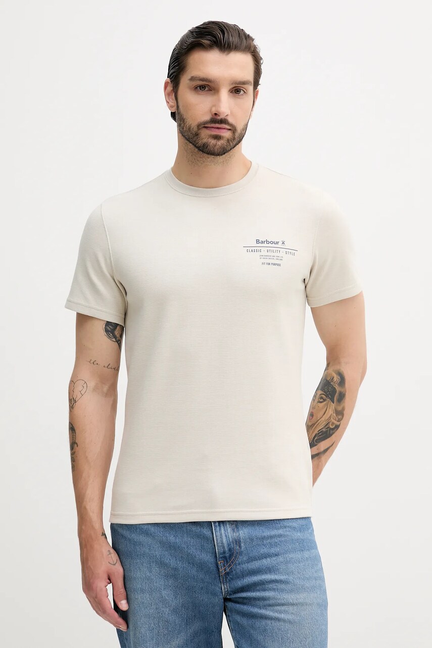 Barbour tricou HUCKLEY culoarea bej, cu imprimeu, MTS1301