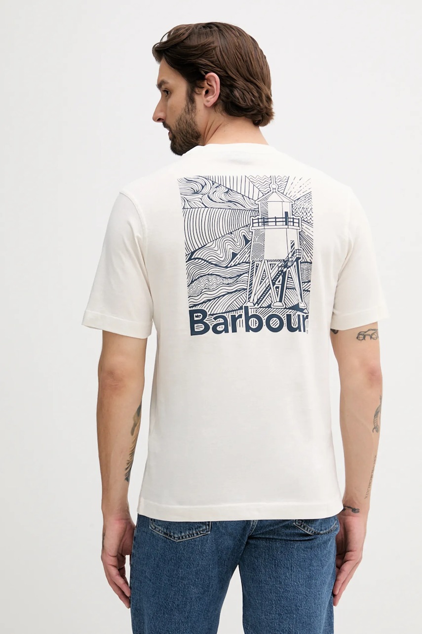 Βαμβακερό μπλουζάκι Barbour MOONWELL ανδρικό, χρώμα: μπεζ, MTS1465 φωτογραφία