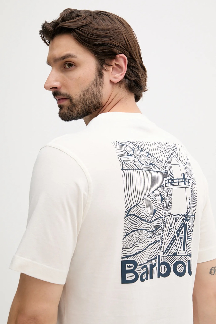 Βαμβακερό μπλουζάκι Barbour MOONWELL ανδρικό, χρώμα: μπεζ, MTS1465 φωτογραφία