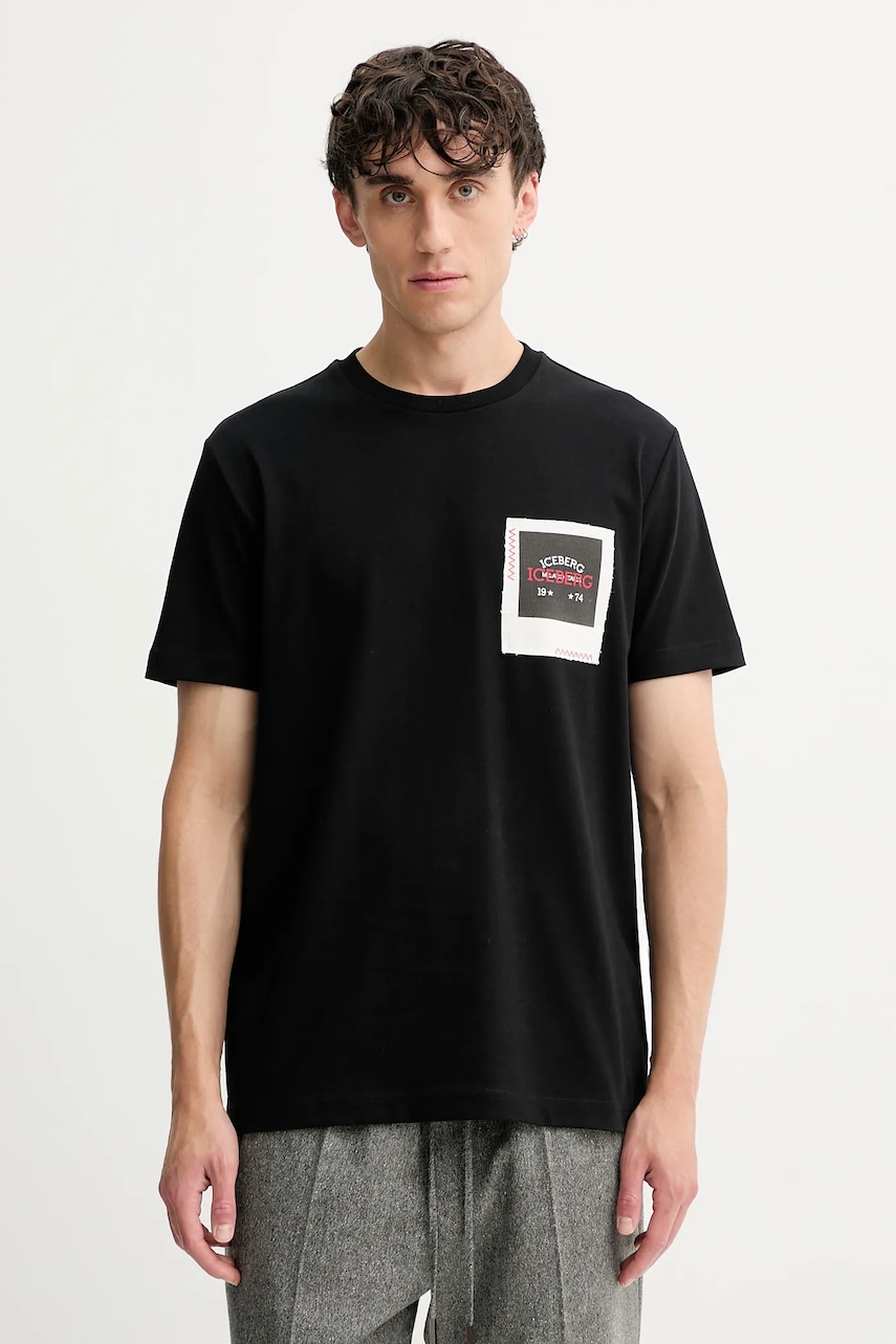 Iceberg tricou din bumbac culoarea negru, cu imprimeu, F042 6304