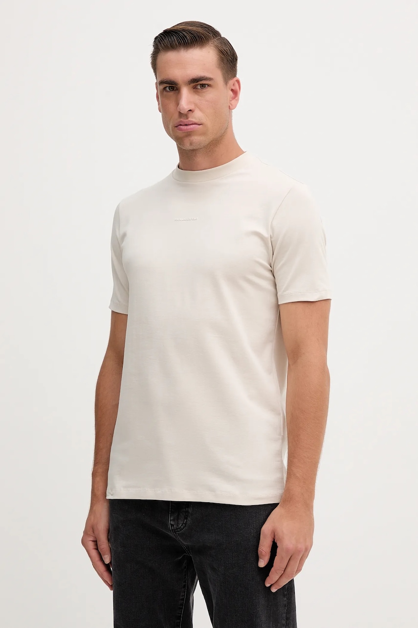 Karl Lagerfeld tricou din bumbac culoarea bej, cu imprimeu, 554235.755051