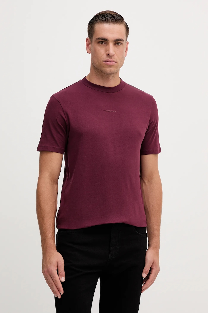 Karl Lagerfeld tricou din bumbac culoarea bordo, cu imprimeu, 554235.755051