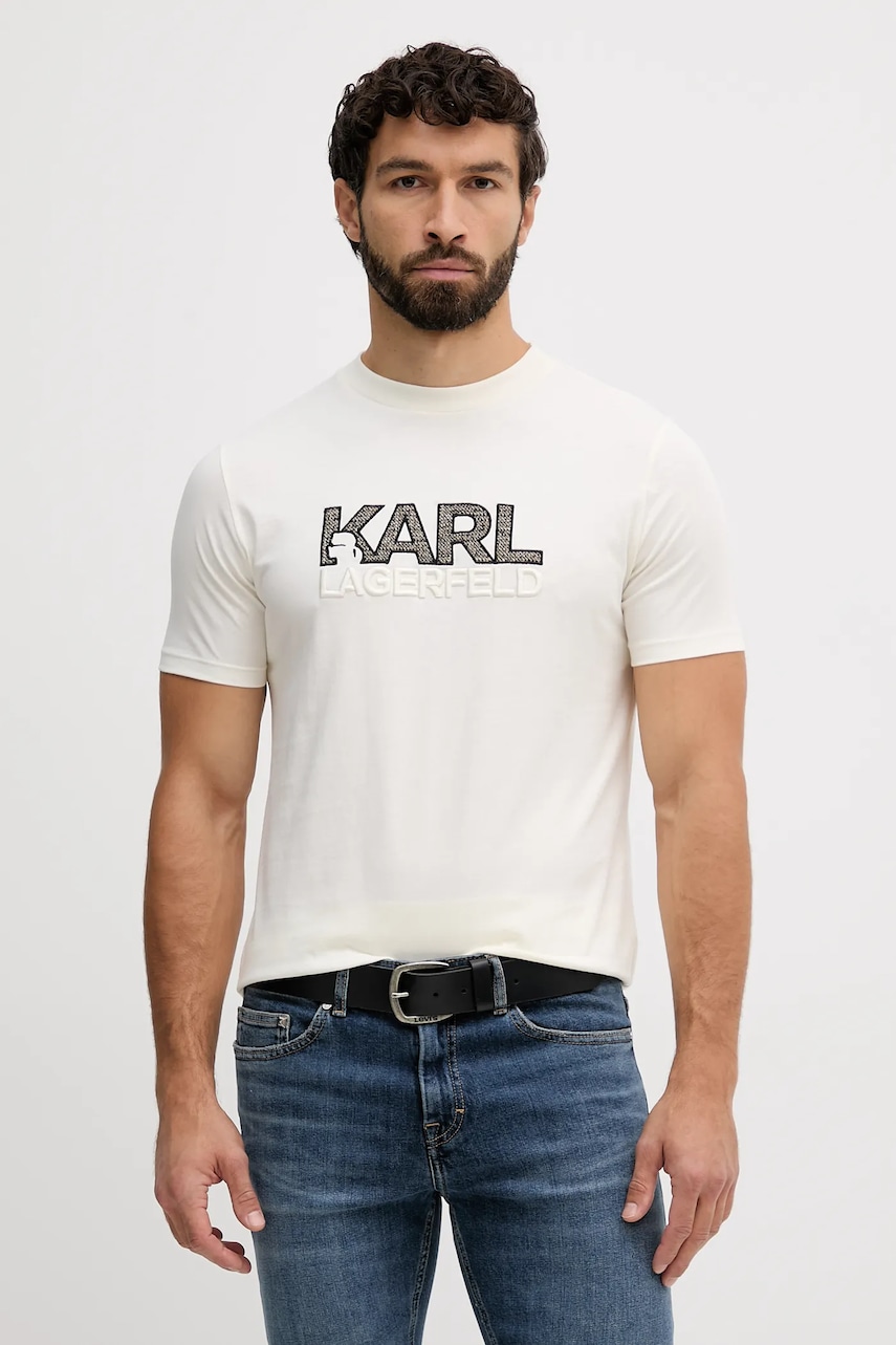 Karl Lagerfeld tricou culoarea bej, cu imprimeu, 554225.755038