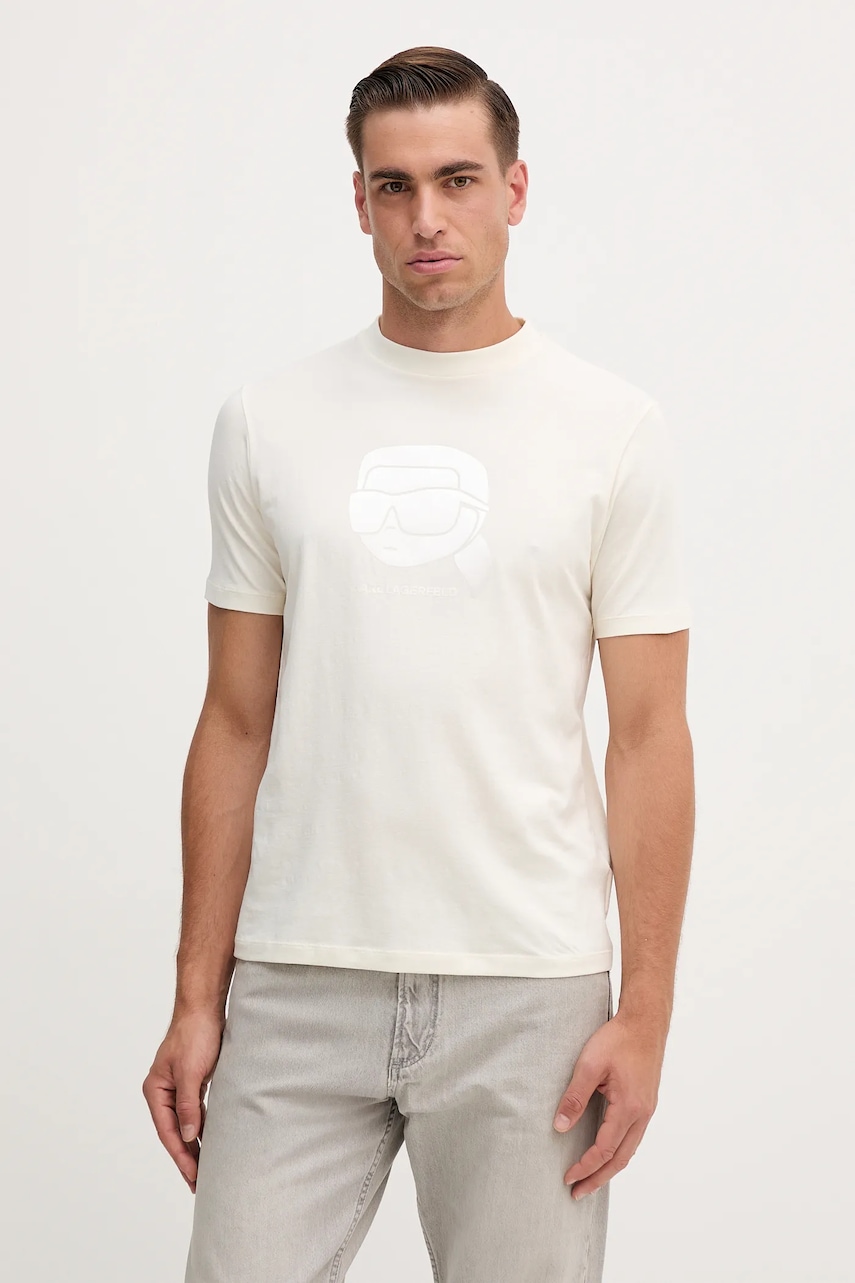Karl Lagerfeld tricou culoarea bej, cu imprimeu, 554221.755032