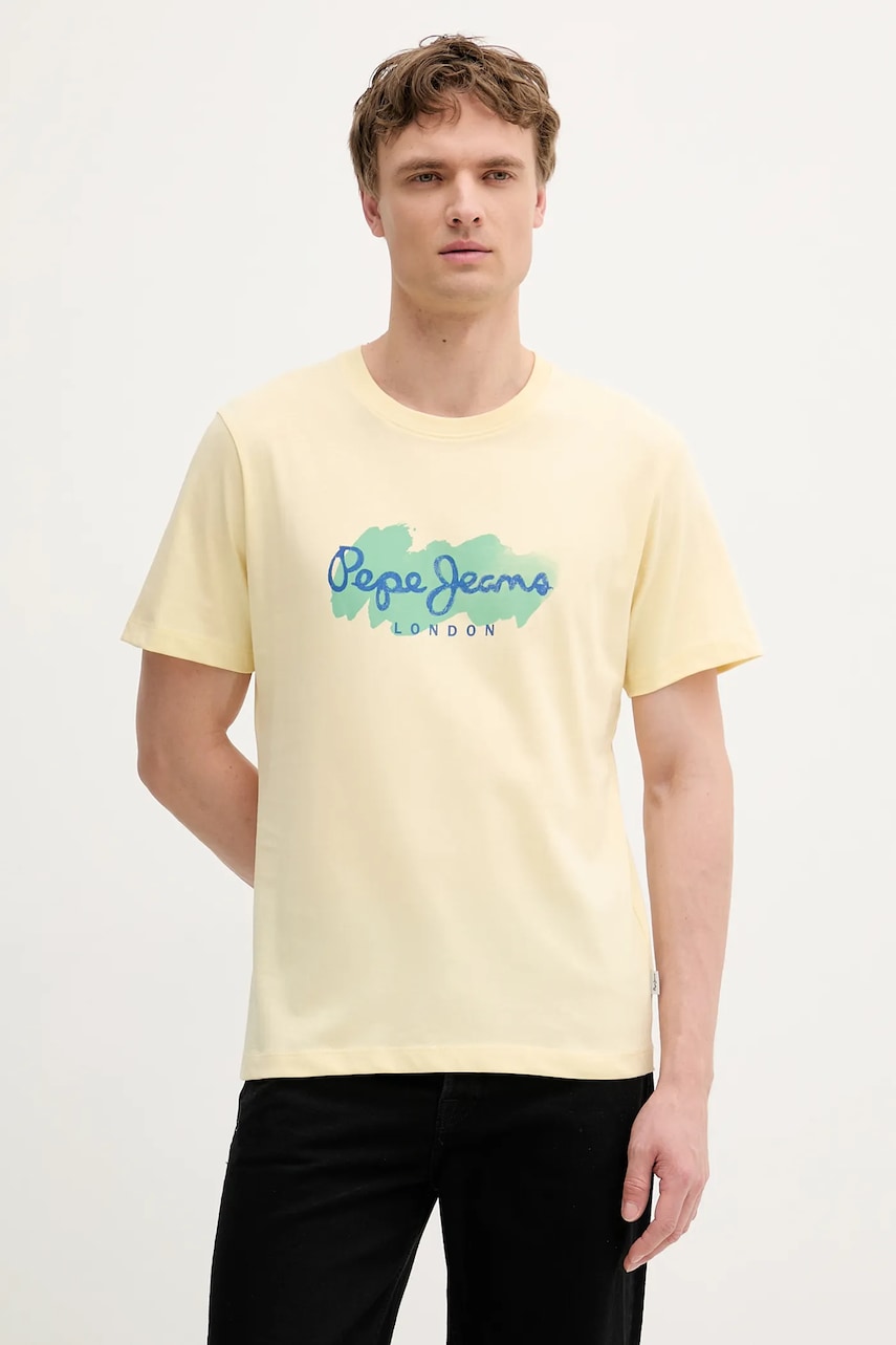 Pepe Jeans tricou din bumbac culoarea galben, cu imprimeu, PM509959