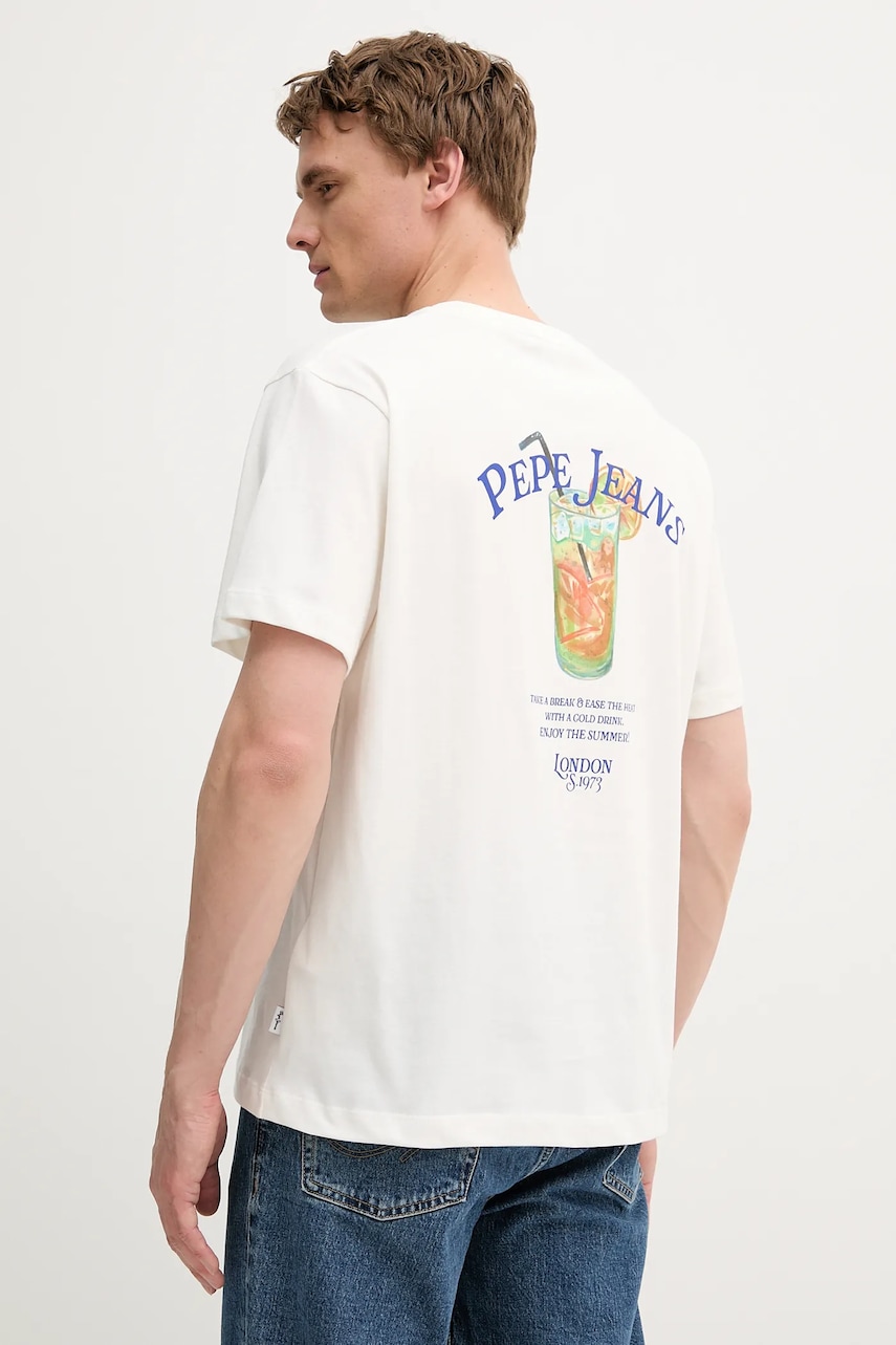 Pepe Jeans tricou din bumbac culoarea alb, cu imprimeu, PM509962