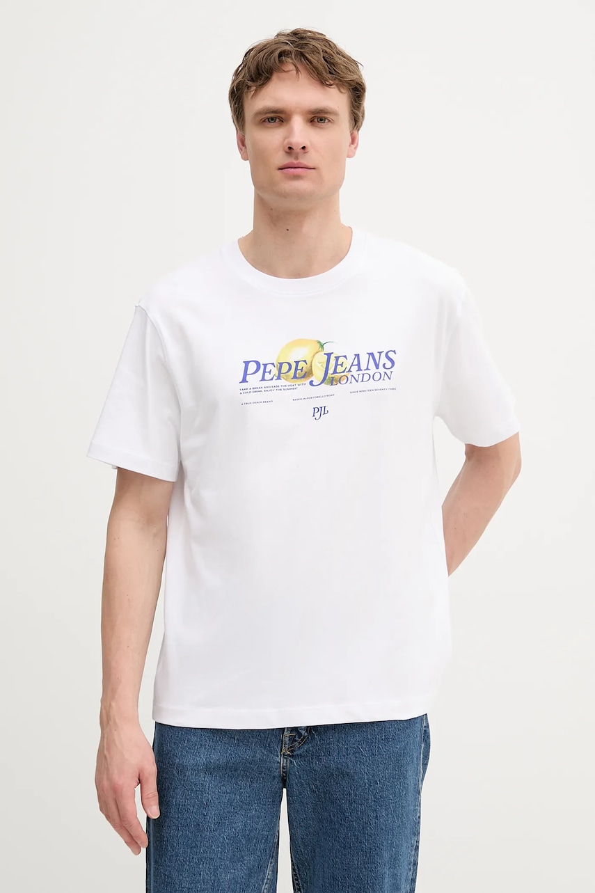 Pepe Jeans tricou din bumbac culoarea alb, cu imprimeu, PM509964