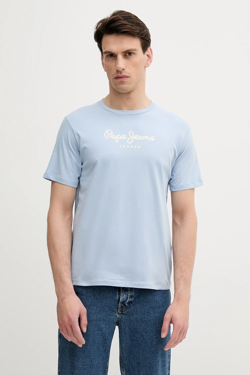 Levně Bavlněné tričko Pepe Jeans pánské, modrá barva, s potiskem, PM509979