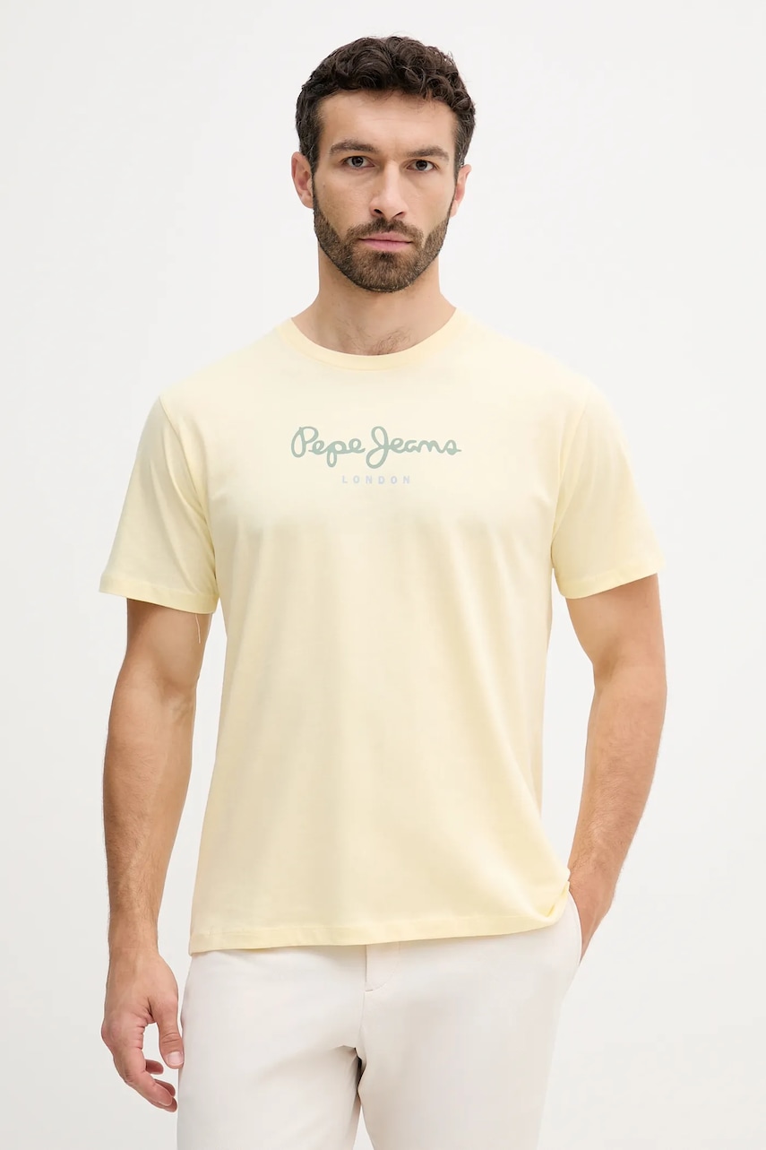 Pepe Jeans tricou din bumbac culoarea galben, cu imprimeu, PM509979