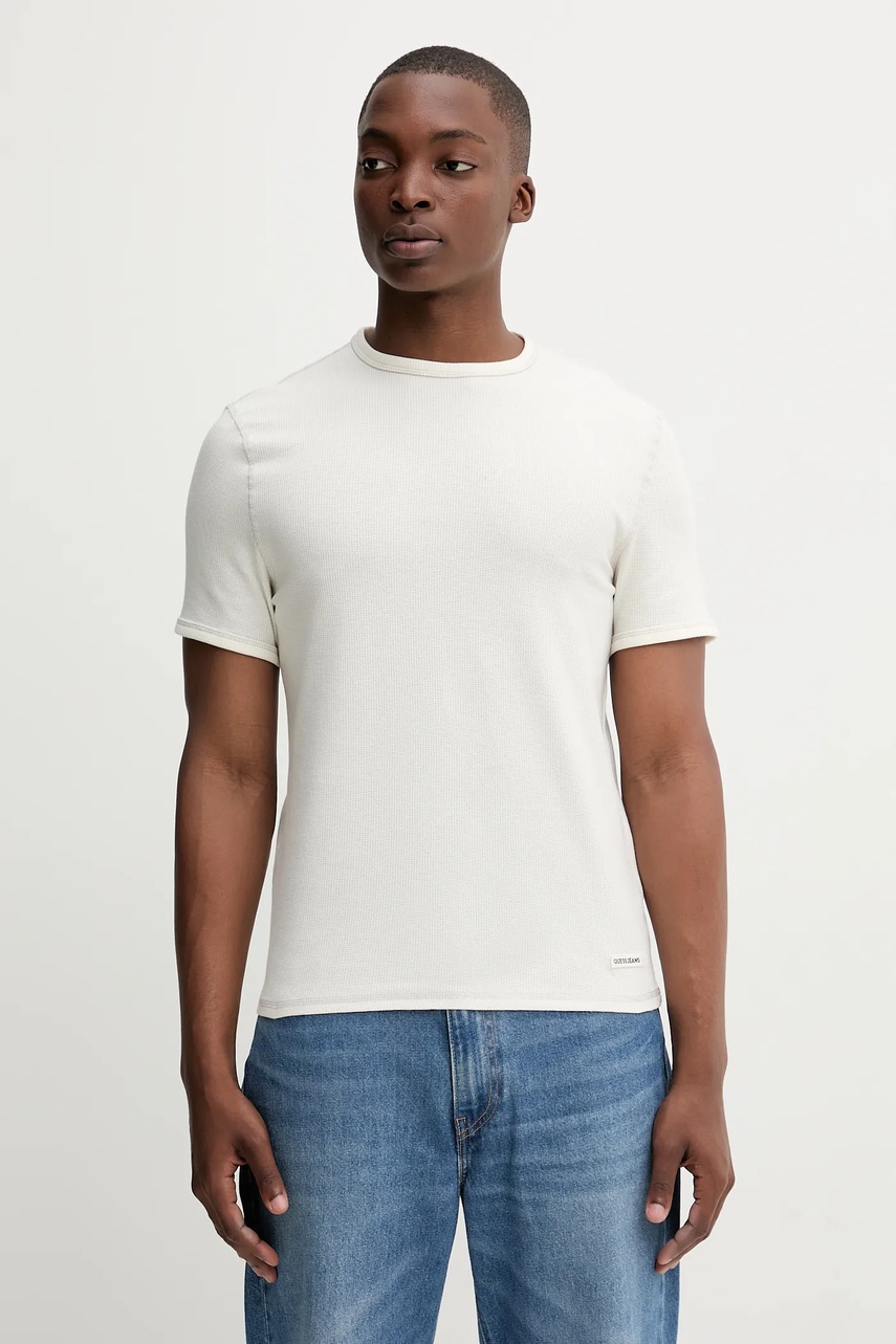 Levně Tričko Guess Jeans pánské, béžová barva, M5YI02 KCXB1