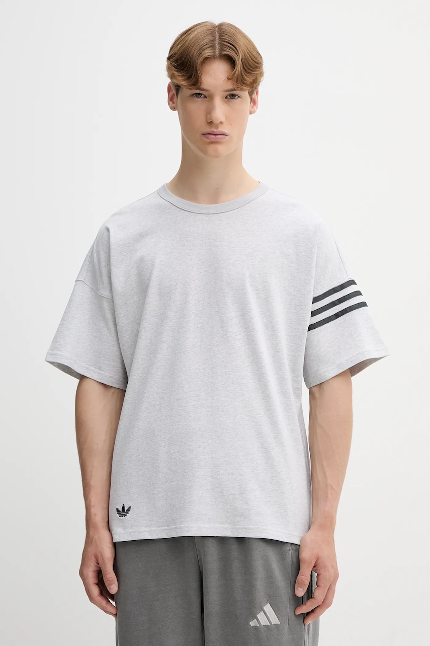 adidas Originals tricou din bumbac Neuclassics culoarea gri, melanj, HZ3699