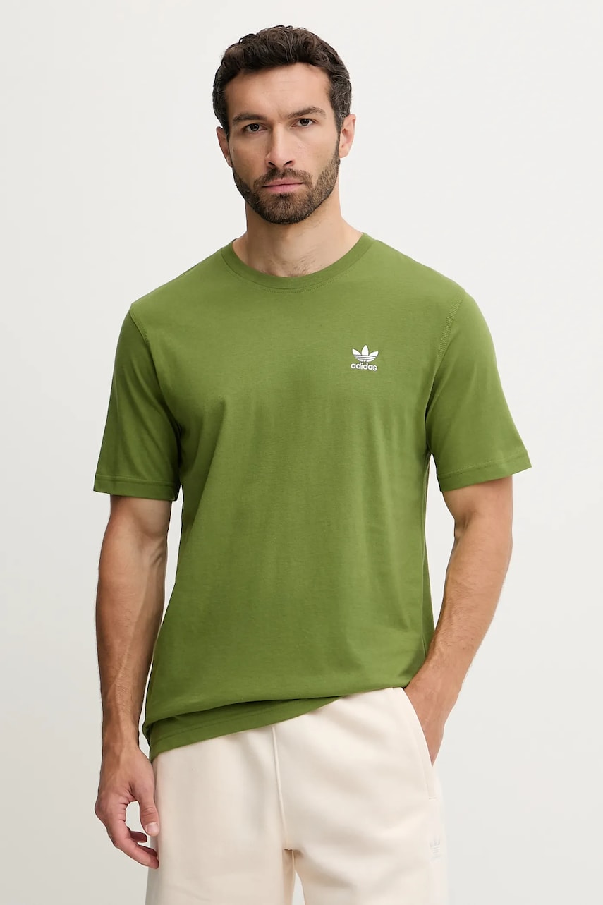 adidas Originals tricou din bumbac Trefoil Essential culoarea verde, uni, JV5938