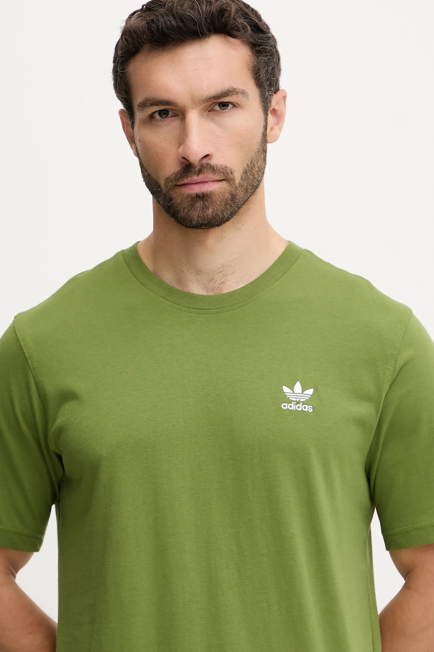 Βαμβακερό μπλουζάκι adidas Originals Trefoil Essential ανδρικό, χρώμα: πράσινο, JV5938 φωτογραφία