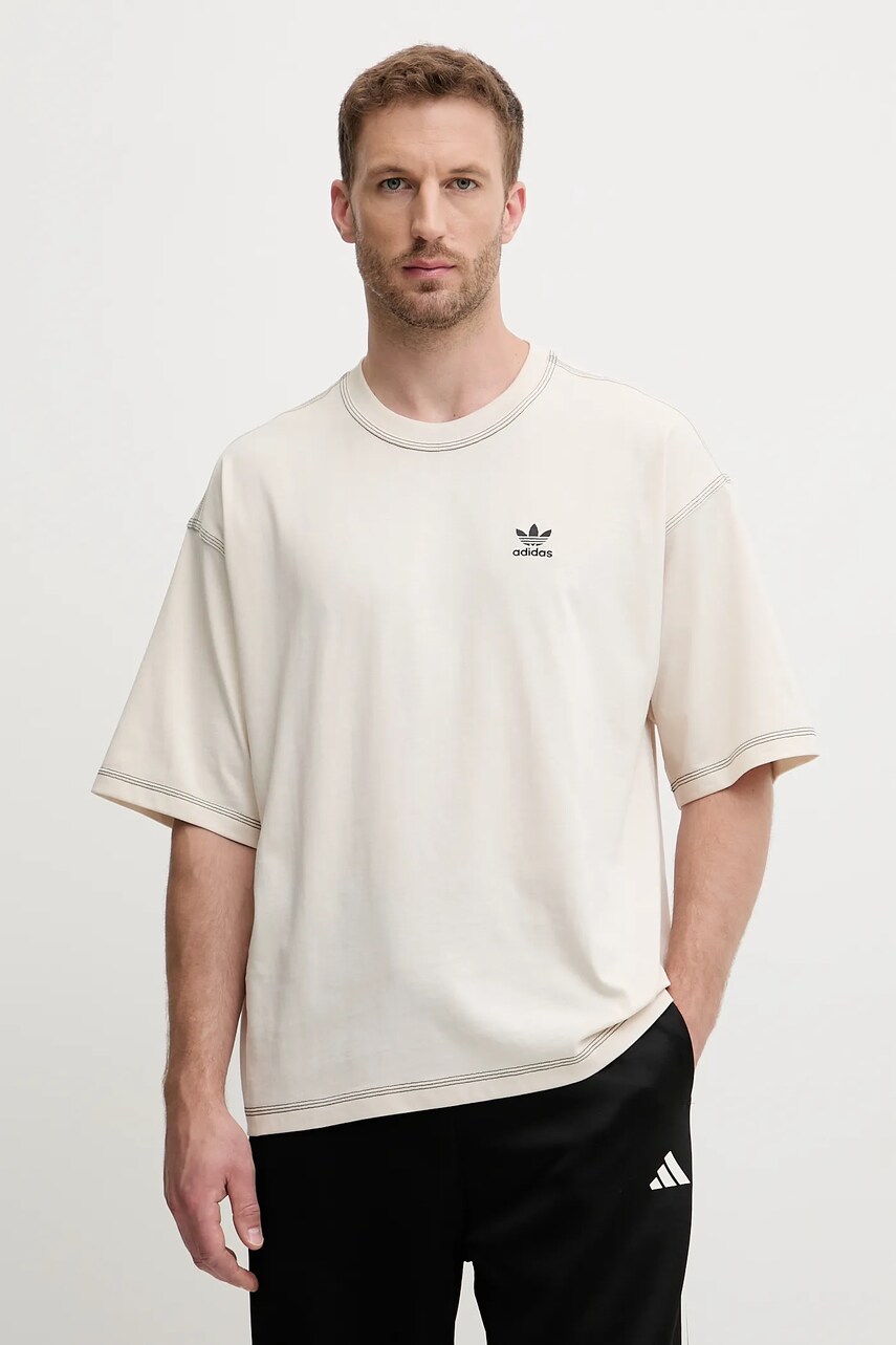 Levně Bavlněné tričko adidas Originals Essentials pánské, béžová barva, JW0970