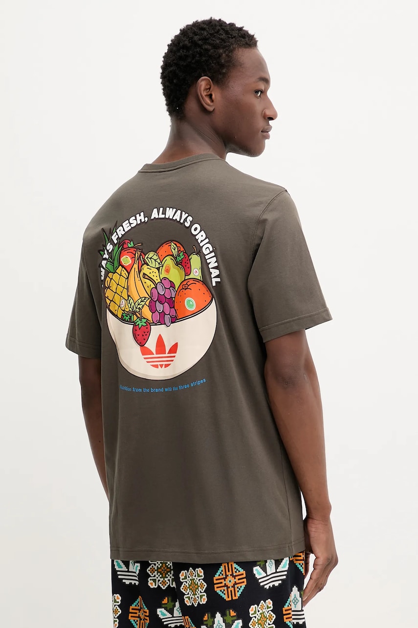adidas Originals tricou din bumbac Graphic Lo Ss T culoarea verde, cu imprimeu, JW2977