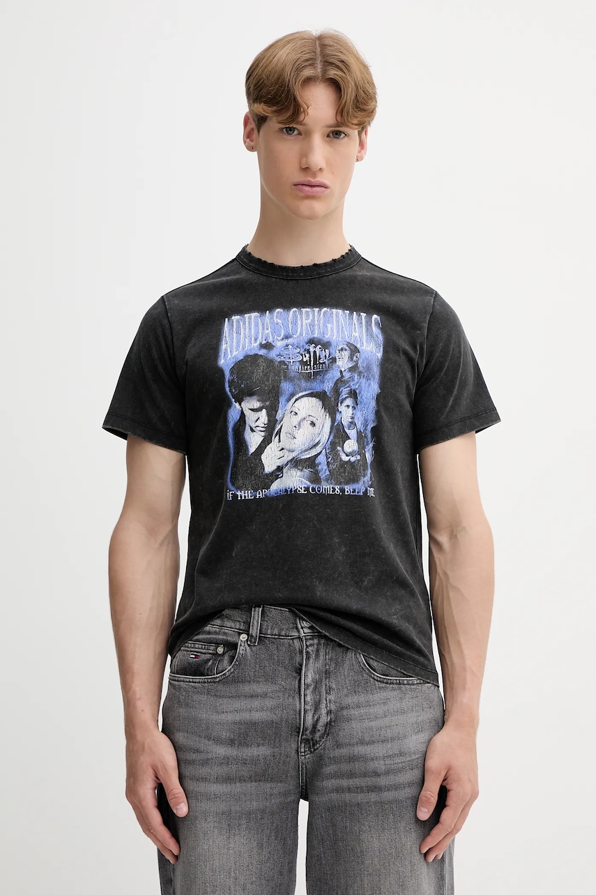 adidas Originals tricou din bumbac Buffy Tee culoarea negru, cu imprimeu, JX1278