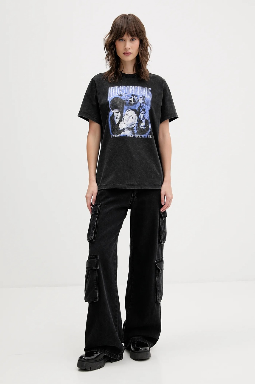 Хлопковая футболка adidas Originals Buffy Tee цвет чёрный узор JX1278