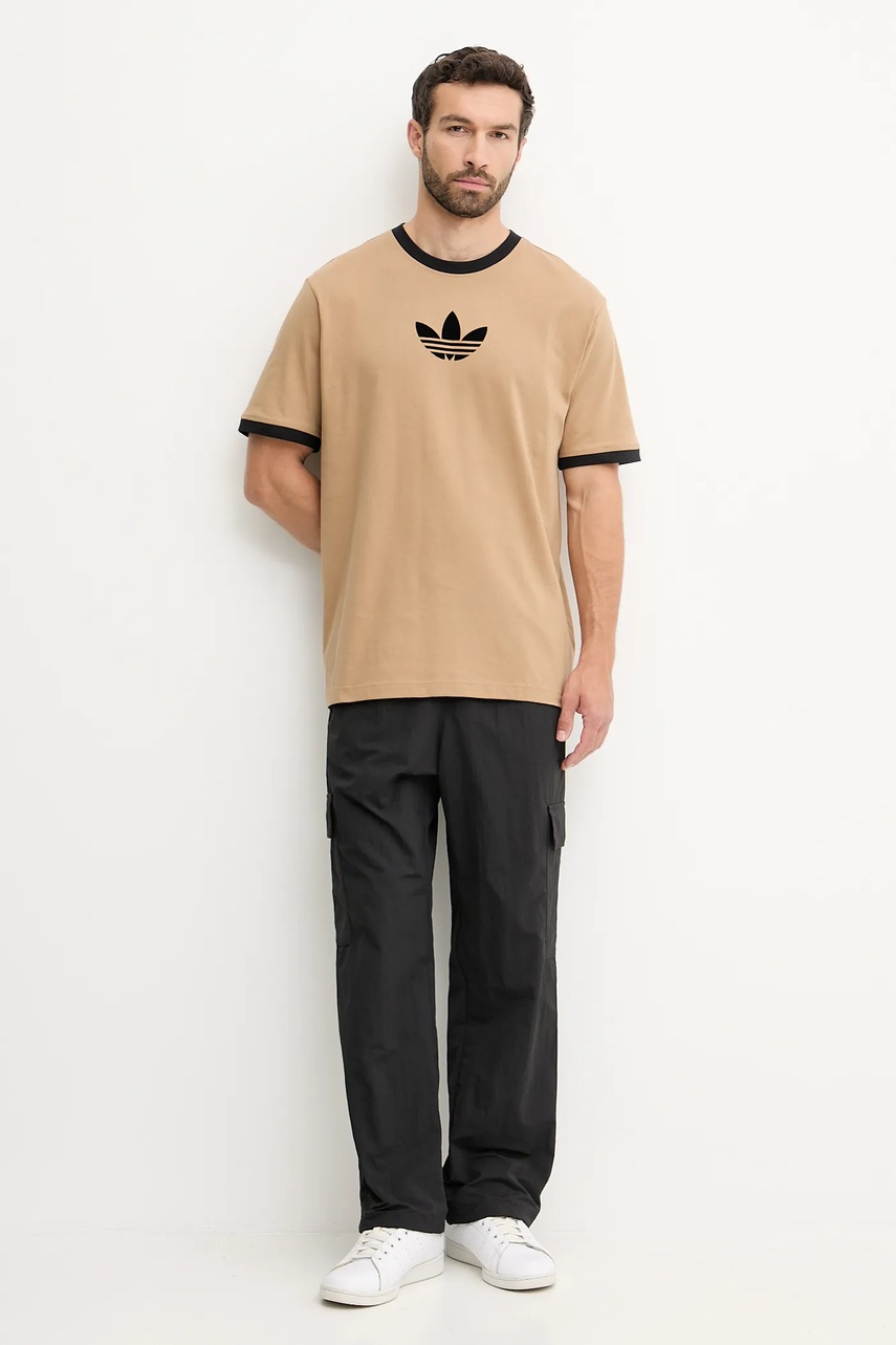 Хлопковая футболка adidas Originals Oversize Tee цвет коричневый с принтом JX1516