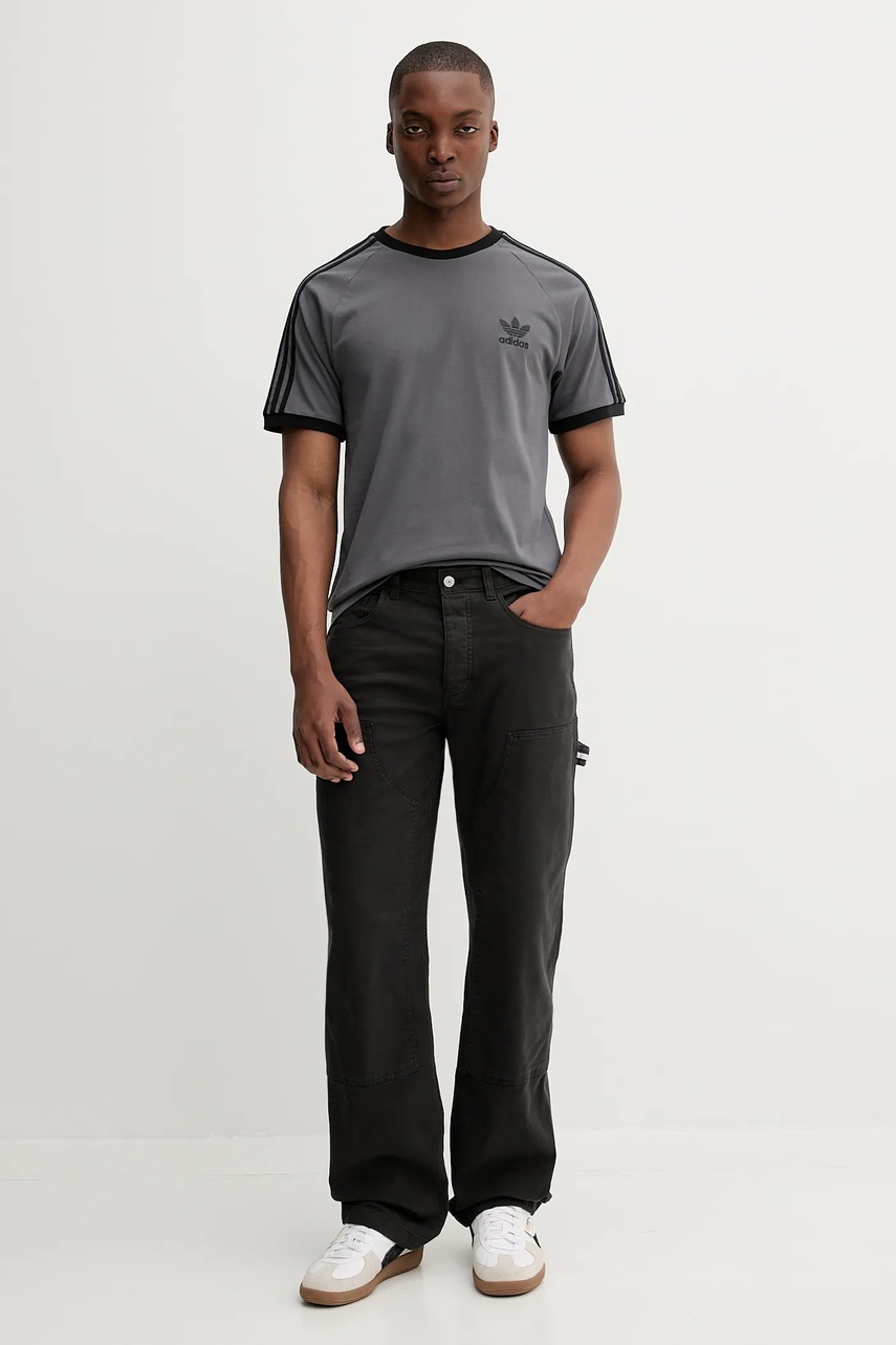 Хлопковая футболка adidas Originals 3-Stripes цвет серый с аппликацией JY1373