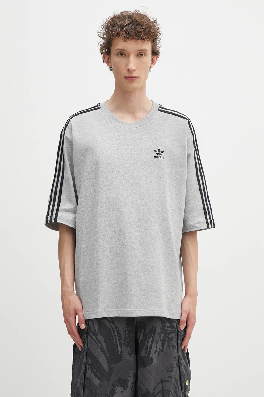 Bavlněné tričko adidas Originals Oversize Tee pánské, šedá barva, s aplikací, JY1395