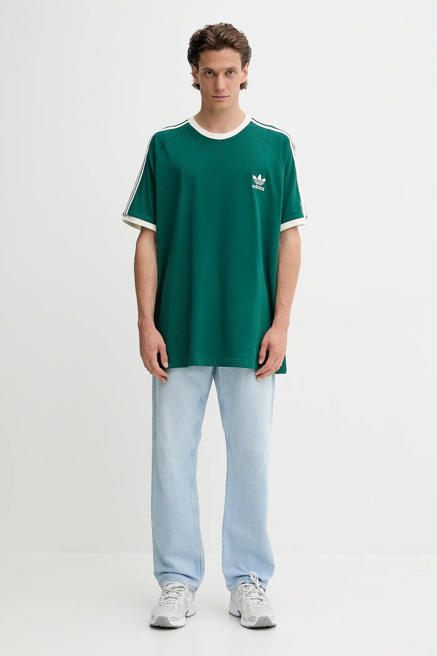 Хлопковая футболка adidas Originals 3-Stripes цвет зелёный с аппликацией KA0471