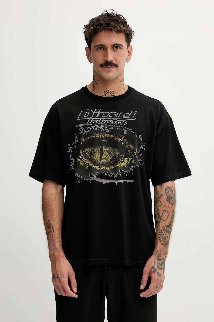 Diesel tricou din bumbac T-BOXT-T25 culoarea negru, cu imprimeu, A19640.0PLAT