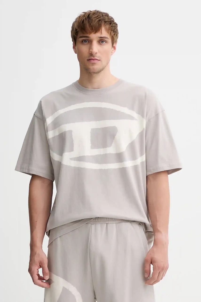 Diesel tricou din bumbac T-BOXT-BLEACH culoarea gri, cu imprimeu, A14872.0QKAS