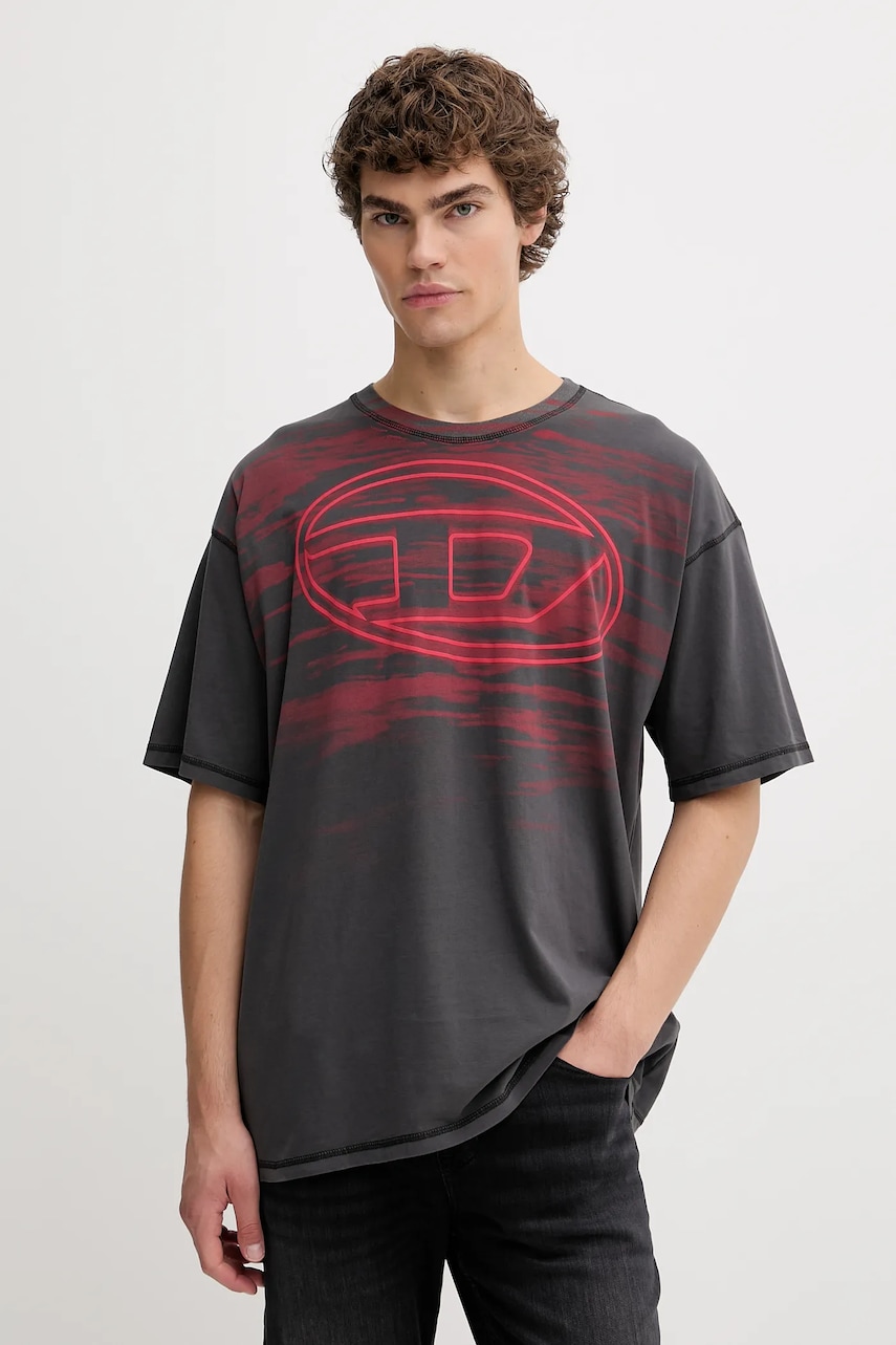 Diesel tricou din bumbac T-BOXT-T5 culoarea gri, cu imprimeu, A18653.0AGCA