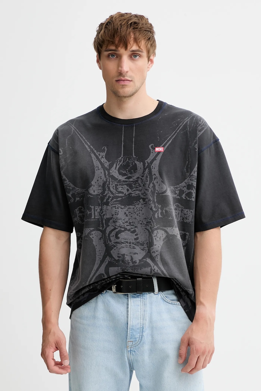Diesel tricou din bumbac T-BOXT-T13 culoarea gri, cu imprimeu, A19314.0KIBW
