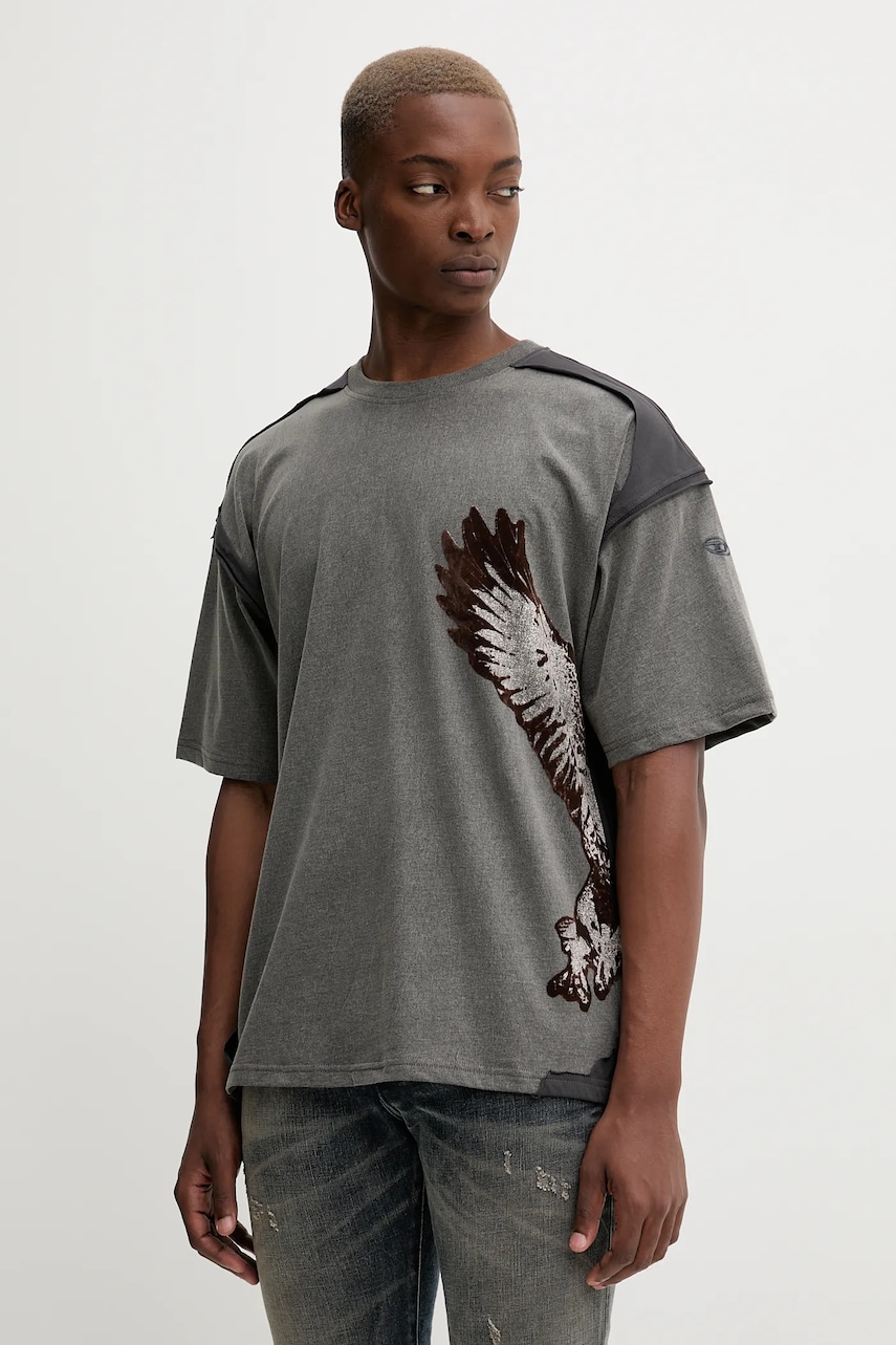 Diesel tricou din bumbac T-BOXT-PEELOFF culoarea gri, cu imprimeu, A19321.0KIBX